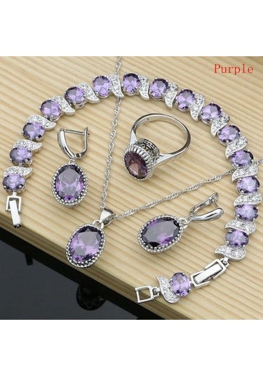 Mor Pomoiii Doğal 925 Gümüş Takı Kırmızı Birthstone Charm Takı Setleri Kadın Küpe/kolye/kolye/yüzük/bilezik 6