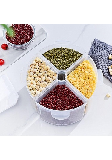 Pazly Beyaz Tahıl Saklama Kabı Gıda Tahıl Dağıtıcı Saklama Kutusu Mühürlü Döner Kuru Gıda Pirinç Kavanozları Baharat Şeker Mutfak Düzenleyici Beyaz
