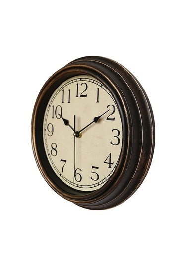 Novahub Lüks Retro Ahşap Saat - 30x30cm, Kahve Altın Renk, Ev Dekorasyonu Kahverengi Desenli Çok Renki