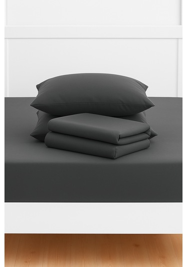 Mirava Premium %100 Pamuk Penye Lastikli Tek Kişilik Çarşaf Takımı 1 Yastık Kılıfı Dahil Antrasit 120x200cm Antrasit