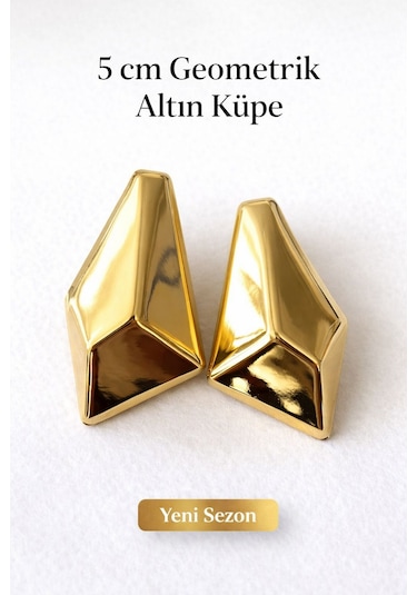 Kadın Küpe Metal Görünümlü Geometrik Kararmaz Küpe Altın