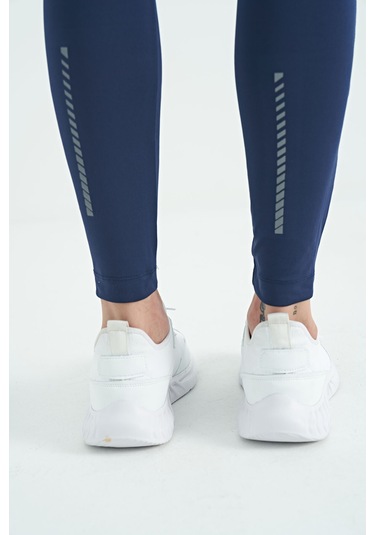 Tommy Life İndigo Arka Bilek Baskı Detaylı Yüksek Bel Slim Fit Aktif Spor Erkek Tayt - 84988 İndigo