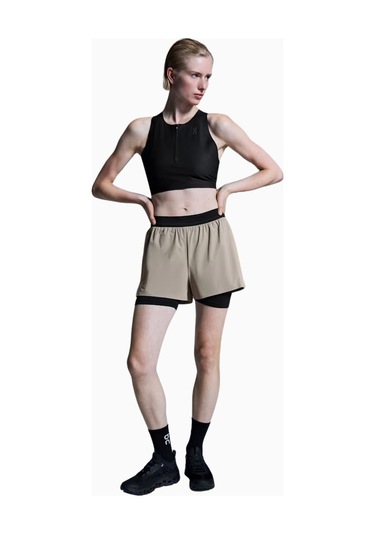On 3" Performance 2/1 Shorts Hafif Iç Taytlı Hızlı Kuruyan Kadın Koşu Şortu Bej