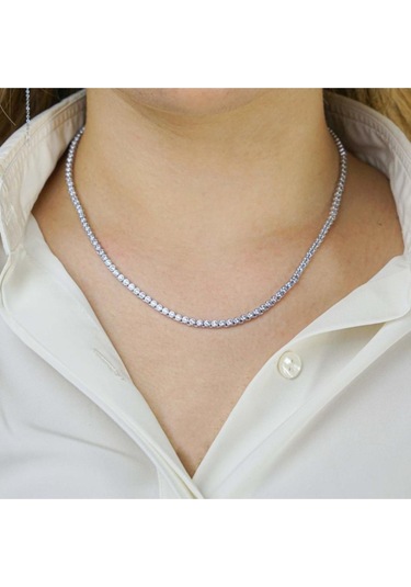 Modagümüşevi Pırlanta Tasarımlı Yuvarlak 925 Ayar Gümüş Su Yolu Kolye 45 Cm