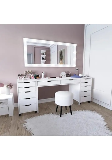 Duru Makyaj Masası Seti- 200 Cm Beyaz