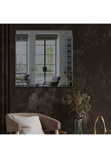 Ayna | Füme Ayna | Dikdörtgen Kanallı - Kare Ayna | 60Cm X 60Cm Füme