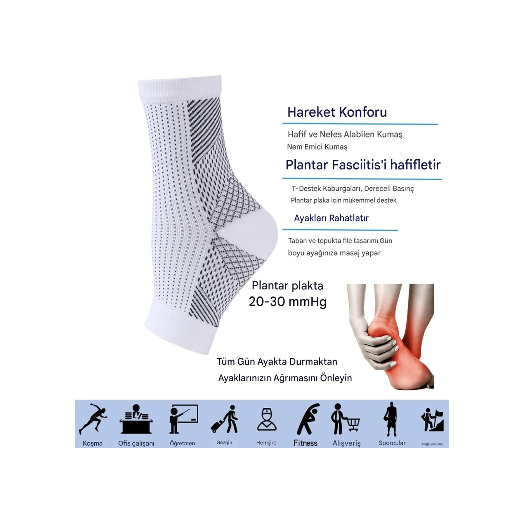 Plantar Fasyait Destekli Xxl Beden 10 Çift "20 Adet" Parmaksız Nöropati & Kompresyon Çorabı "siyah"