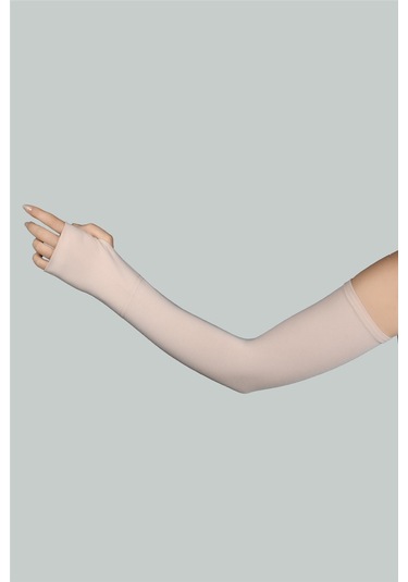 Altobeh Kesik Parmak Geçmeli Penye Kadın Tesettür Kolluk - Bej