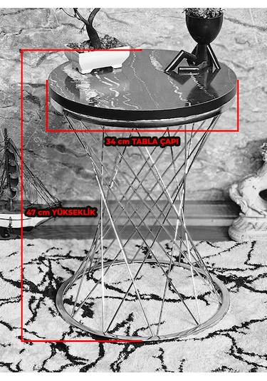 Krom Kaplama Pota Sehpa - Sehpa - Ahşap Sehpa - Metal Sehpa - Sun 001