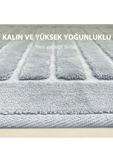 Bonny Home Line Köşeli Gri 2'li %100 Pamuk Banyo Halısı Paspası Seti Klozet Takımı Gri