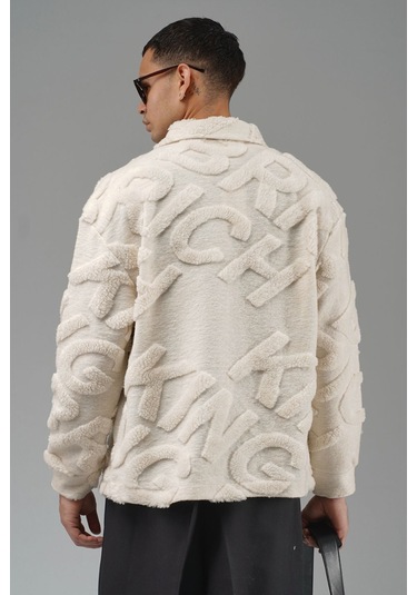 Oversize Önü Çıtçıt Kapamalı Astarsız Ve Cepsiz Peluş Ceket Krem