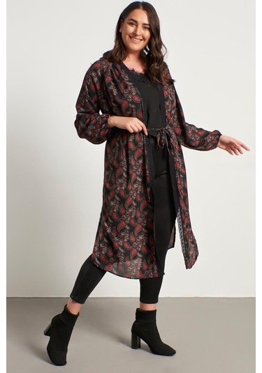 Myline Kadın Dantel Şerit Detay Uzun Kimono