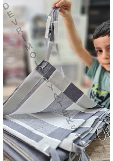 Devrim Olivya Tekstil Halkalı Düz Antrasit Renk Özel Dikim Lüks Balkon Perdesi - En X Yükseklik Ölçü Seçenekleri Antrasit- Gri