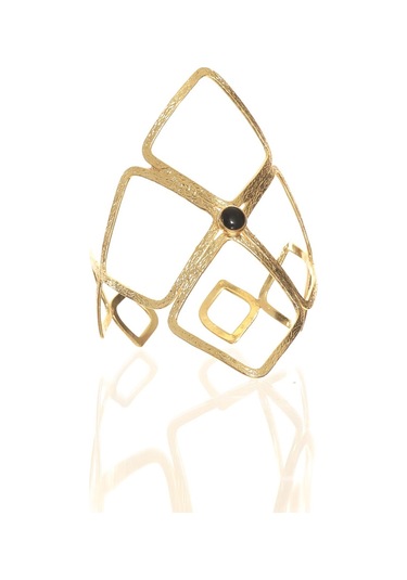 Kadın Lak Altın Kaplama Siyah Doğaltaşlı Ayarlanabilir El Yapımı Pazu Bandı & Üst Kol Aksesuarı Siyah