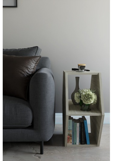 Alpa Ev Mobilya Altıgen Tasarım Yan Sehpa, Modern Koltuk Yanı Ve Dekoratif Kitaplık, Salon Sehpası Traverten