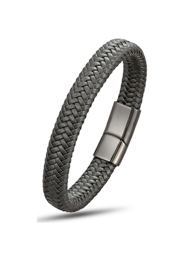 Brezza Lusso Jewelry Hakiki Deri Mısır Örgüsü Çelik Erkek Bileklik