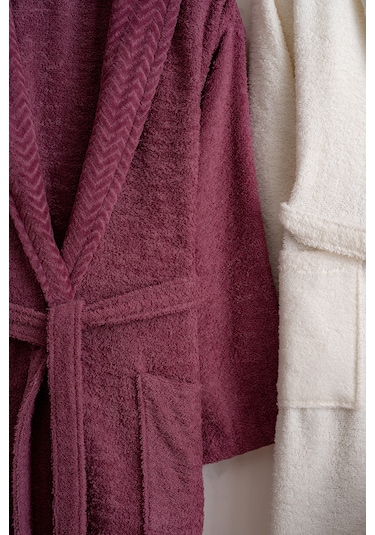 Oznhome Krem-bordo Çift Kişilik 6 Parça Bornoz Seti Bordo - Krem
