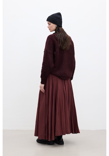 Pılıse Maxı Etek Bordo Bordo