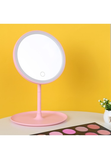 Vkemall Şarj Edilebilir Yuvarlak Makyaj Aynası L-ed Işık Ekran Anahtarı Çıkarılabilir Ta