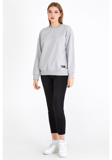 Comeor Kadın Gri Basic Bisiklet Yaka Regular Fit Rahat Sweatshirt 001