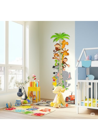 İkili Set Kendinden Yapışkanlı Şeffaf Sevimli Safari Boy Ölçer + Gezegenler Temalı Çarpım Tablosu Poster Çocuk Odası