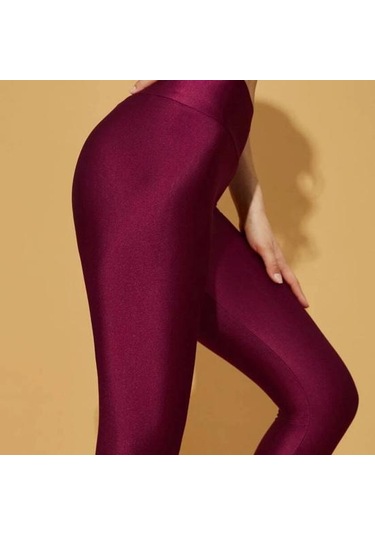 Yüksek Esneklik Kadın Tayt Dar Kesim Düz Renk Parlak Yüksek Bel Yoga Pantolonu İlkbahar Sonbahar Aktif Giyim Açık Mavi