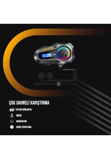 Leeways Q08 5.3 Uyumlu Motosiklet Kask Kulaklık Intercom Işıklı Motorsiklet Interkom