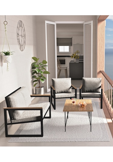 Avvio Newyork Bahçe Mobilyası 2-1-1 Bahçe Takımı Balkon Takımı Teras Mobilyası Siyah