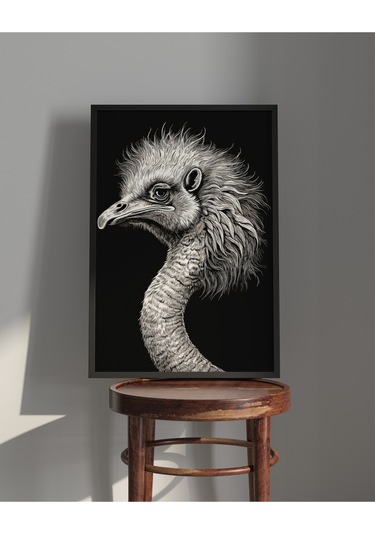 Tablo Ahşap Çerçeveli Tablo Çerçeveli Poster Devekuşu Hayvan Temalı Tablo