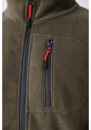 Monox Erkek Biyeli Fermuarlı Spor Polar Ceket Haki