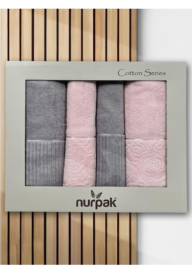 Sevgi Hamam Takımı 4 Parça Gri - Pudra Çok Renkli