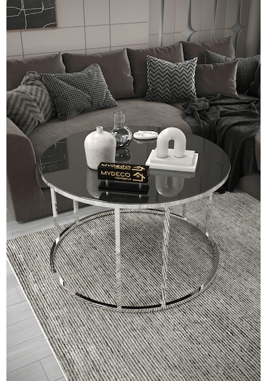 Çift Bacak Orta Sehpa Gümüş Ayak Füme Ayna