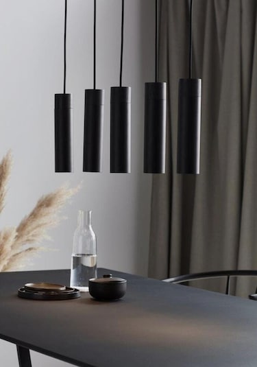 Mylights Panasonıc Ampullü Sıralı Masa Üstü Beşli Sarkıt Avize Gu10 Led Ampul. Gün İsigi Dahildir Siyah