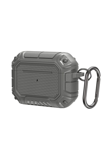 Airpods Uyumlu Pro İçin Kancalı Diamond Shield Mecha Tpu + Pc Kulaklık Koruyucu Kılıf Gri