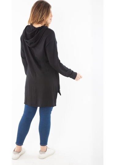Kadın Büyük Beden Siyah Arkası Uzun Yan Yırtmaçlı Kapşonlu Sweatshirt 65n37310-siyah Siyah