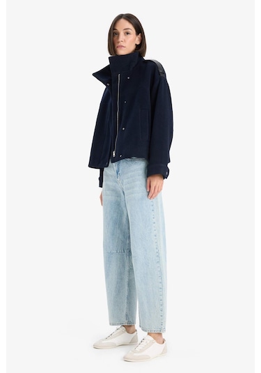 Defacto Regular Fit Kaşe Düğmeli Kısa Kaban E8661ax25aunv250 Lacivert