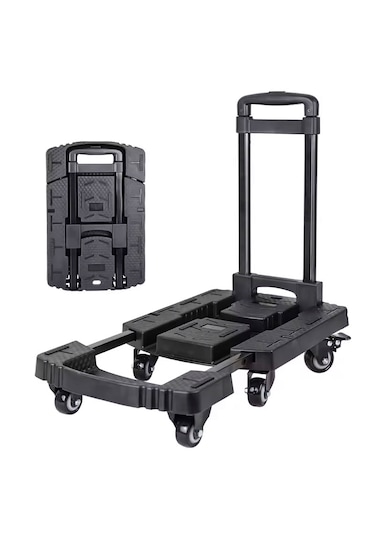 6 Tekerlekli Katlanabilir Paket Koli Taşıma Arabası Siyah 200 Kg