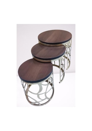 Zigon Sehpa Model 90516 Cnc Metal Kesim Osmanlı Desen Ceviz Renk El Yapım