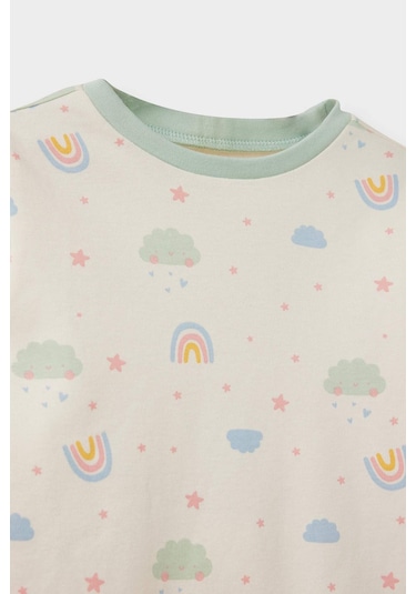 Defacto Kız Bebek 4lü Pijama Takımı Baskılı Uzun Kollu Üst Uzun Alt F0633a525auer233 Ekru