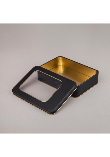 Pencereli Mat Siyah Metal Kutu 19x13,5x4,5 Cm