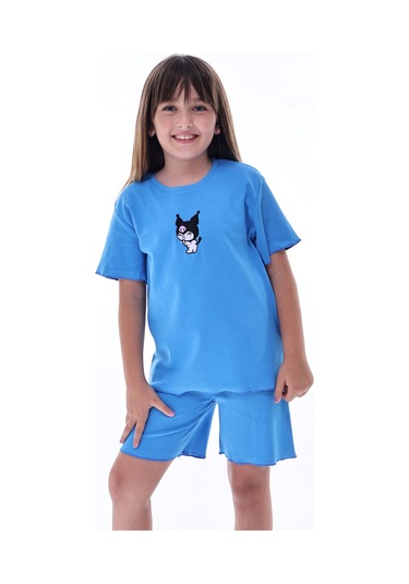 Ribana Beybi Overlok Detaylı Kuromi Nakışlı Alt-üst Takım Mavi