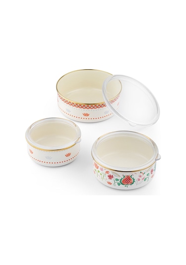 Emsan Nar Emaye Sedef Saklama Kabı Seti Krem