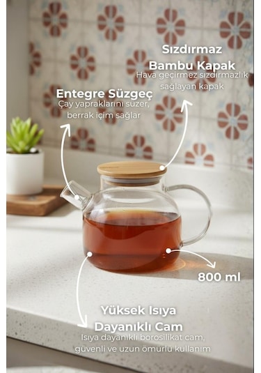 Bambum Taric - Cam Demlik 800ml Şeffaf