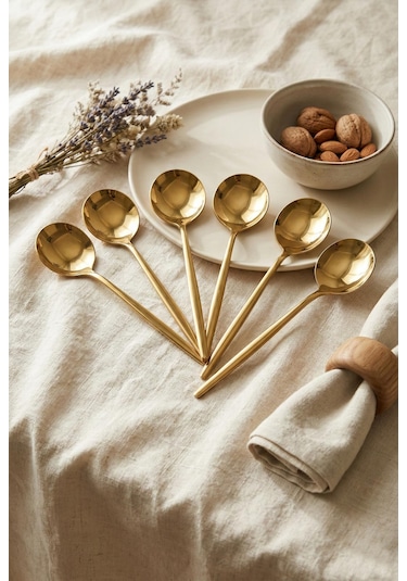 6'lı Lüks Gold Paslanmaz Çelik Yemek Kaşığı Seti 21 Cm Gold
