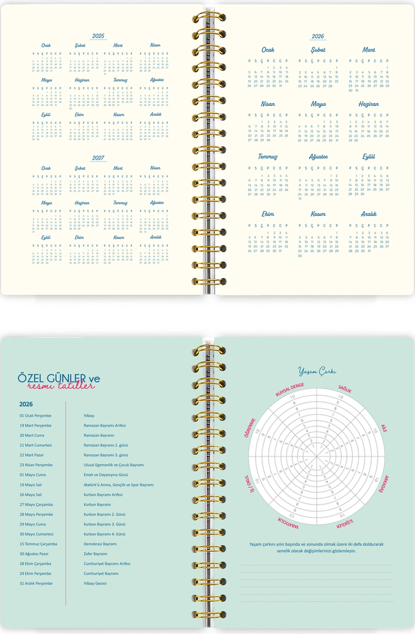 Spiralli Sert Kapak 2026 Haftalık Motivasyon Ajandası A5 2552