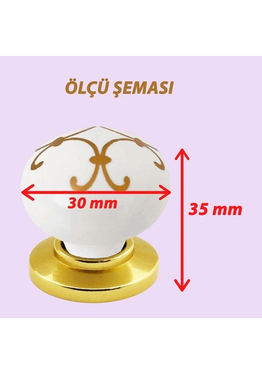 8 Adet Defne Altın Çizgili Beyaz Polimer Düğme Kulp Altın Tablalı Mobilya Mutfak Dolabı Çekmece Kulbu Kulpları