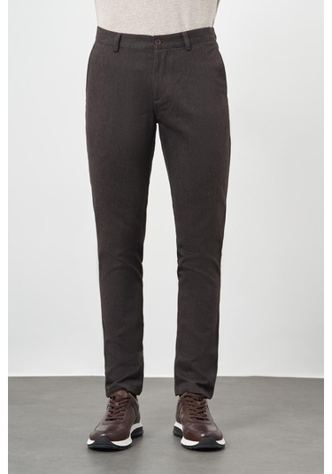Koyu Kahverengi Düz Gabardin Pamuklu Yan Cep Slim Fit Casual Pantolon 1003245162 Koyu Kahverengi