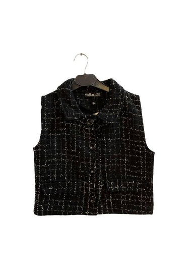 Kız Çocuk Tüvit Kumaş Simli Yelek-15051 Siyah