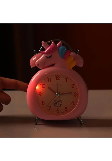 Unicorn Işıklı Alarmlı Masa Saati Çift Çanlı Akar Saniyeli Dekoratif Çalar Saat
