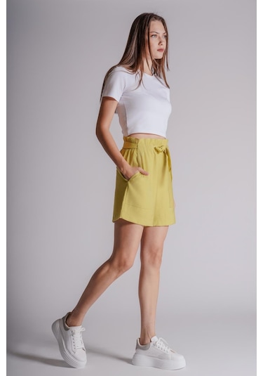 Braccas Kadın Yandan Takma Cepli Beli Lastikli Jogger Şort Lime Lime